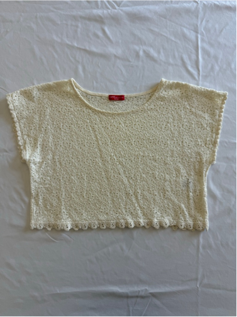 Women's earth music&ecology Ivory Lace Short Sleeve Cropped top